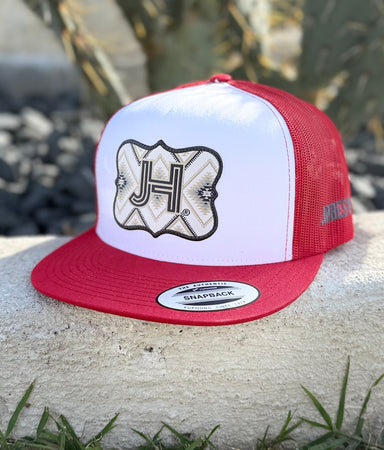 New 2024 Jobes Hats- White/Red Grey Aztec patch