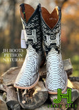 New 2024 Mens JH Black Python “Natural” Square Toe Boots