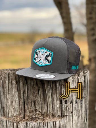 2022 Jobes Trucker Cap-  All Charcoal JH Turquoise Aztec Patch