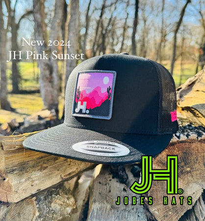 NEW 2024 JH Cap- All Black JH Pink Sunset cap - Jobes Hats, LLC