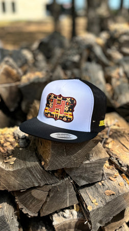 2024 Jobes Hats Trucker- White/Black Maroon Aztec Patch