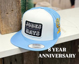 8 Year Anniversary JH cap - White/Baby Blue black patch