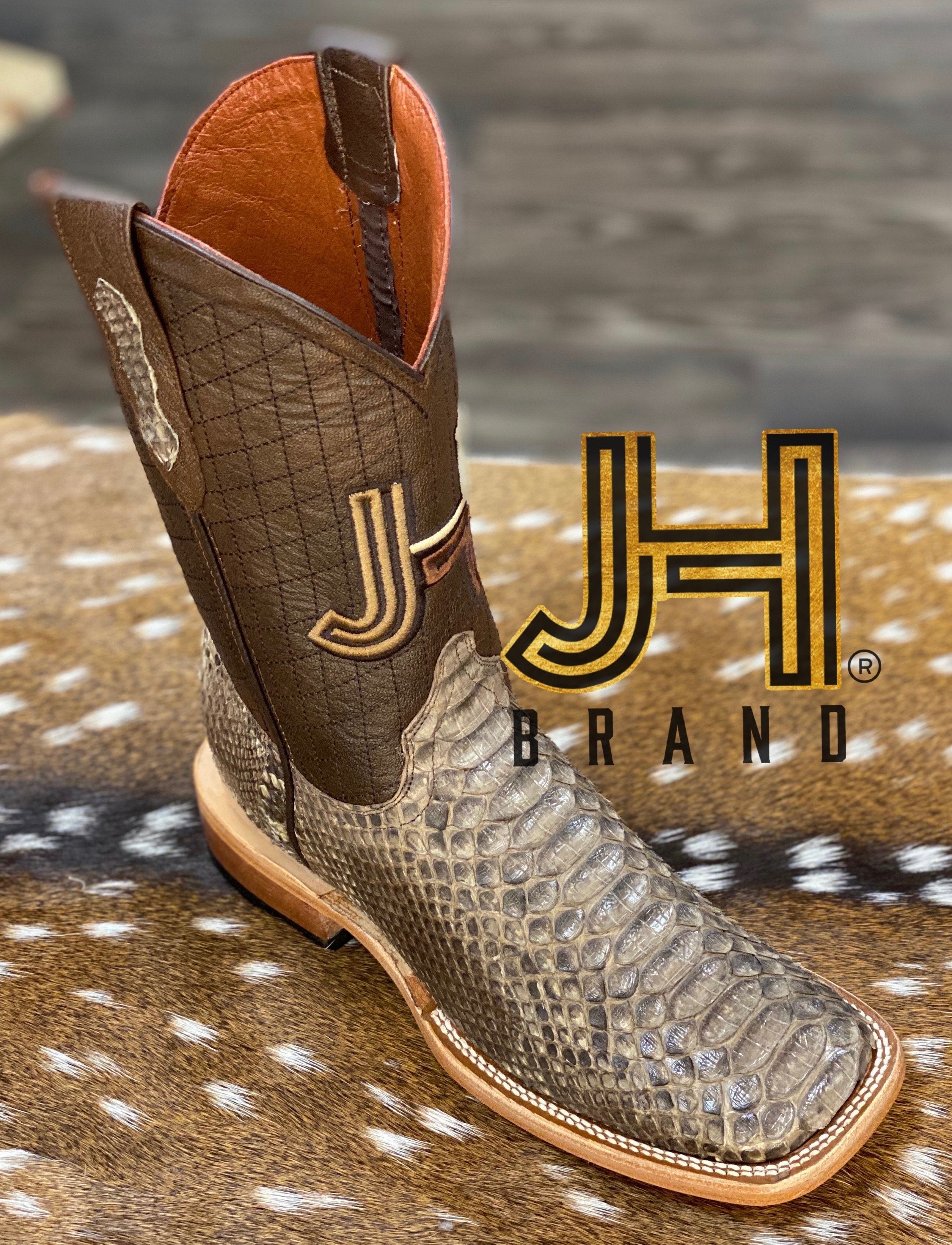 Mens square store toe python boots