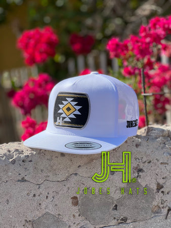 New 2022 Jobes Hats Trucker - All White Serape patch / Grey border - Jobes Hats