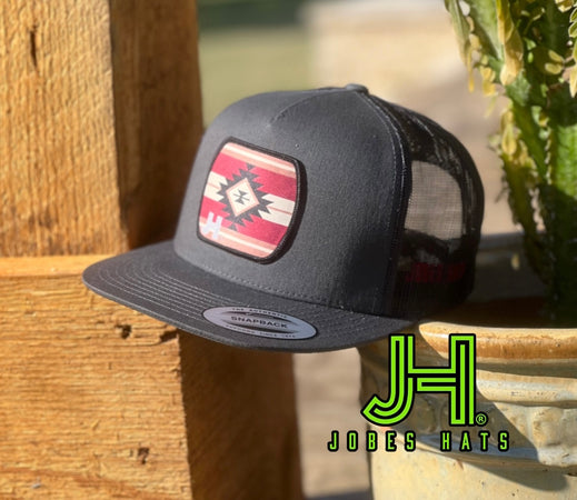 New 2022 Jobes Trucker Cap- All Grey Maroon Aztec Patch - Jobes Hats